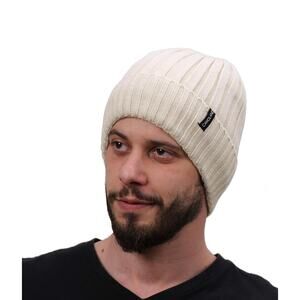 CAMOLAND Beige Fleece Wool Cable Knit Beanie